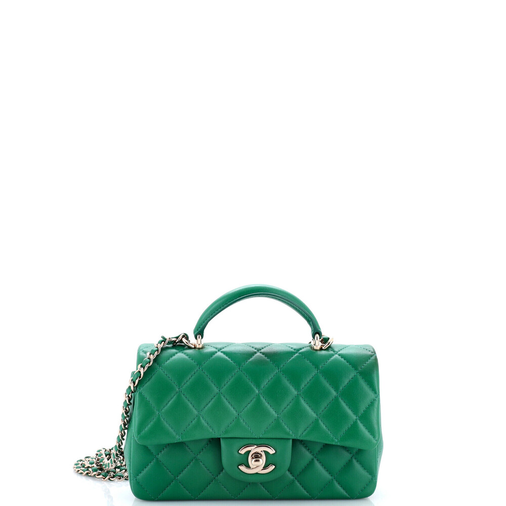 Chanel Mini Classic Single Flap Top Handle Bag Quilted Lambskin